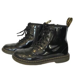 Kids Dr. Martens 1460 J‎ Patent Leather Boots Size 3 Black Combat Side Zip